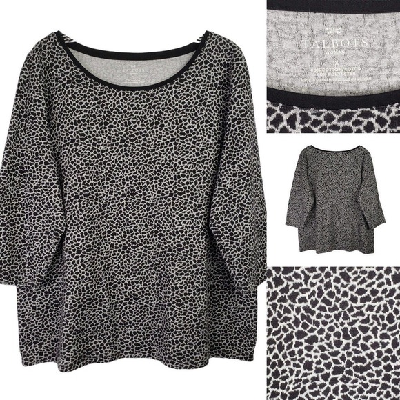 Talbots Women's Plus X XL Black Gray Geometric 3/4 Sleeve Pullover Tunic - Picture 1 of 6